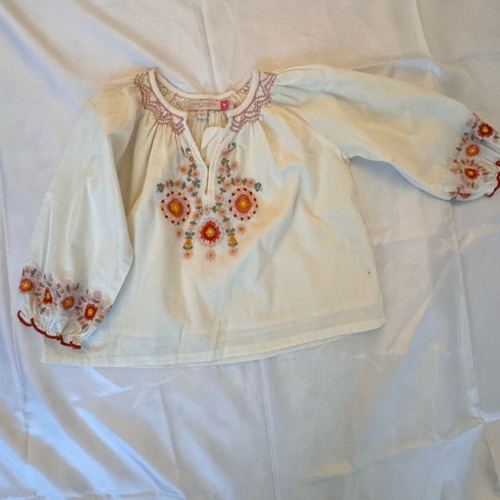 Pink Chicken Embroidered Floral Girls Blouse.